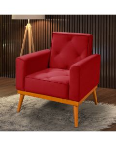 Poltrona Florença Base em Madeira Maciça Veludo Vermelho