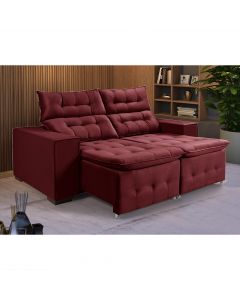Sofá Retratil Reclinável Pillow em Veludo Tamanho 1,90 Vinho 